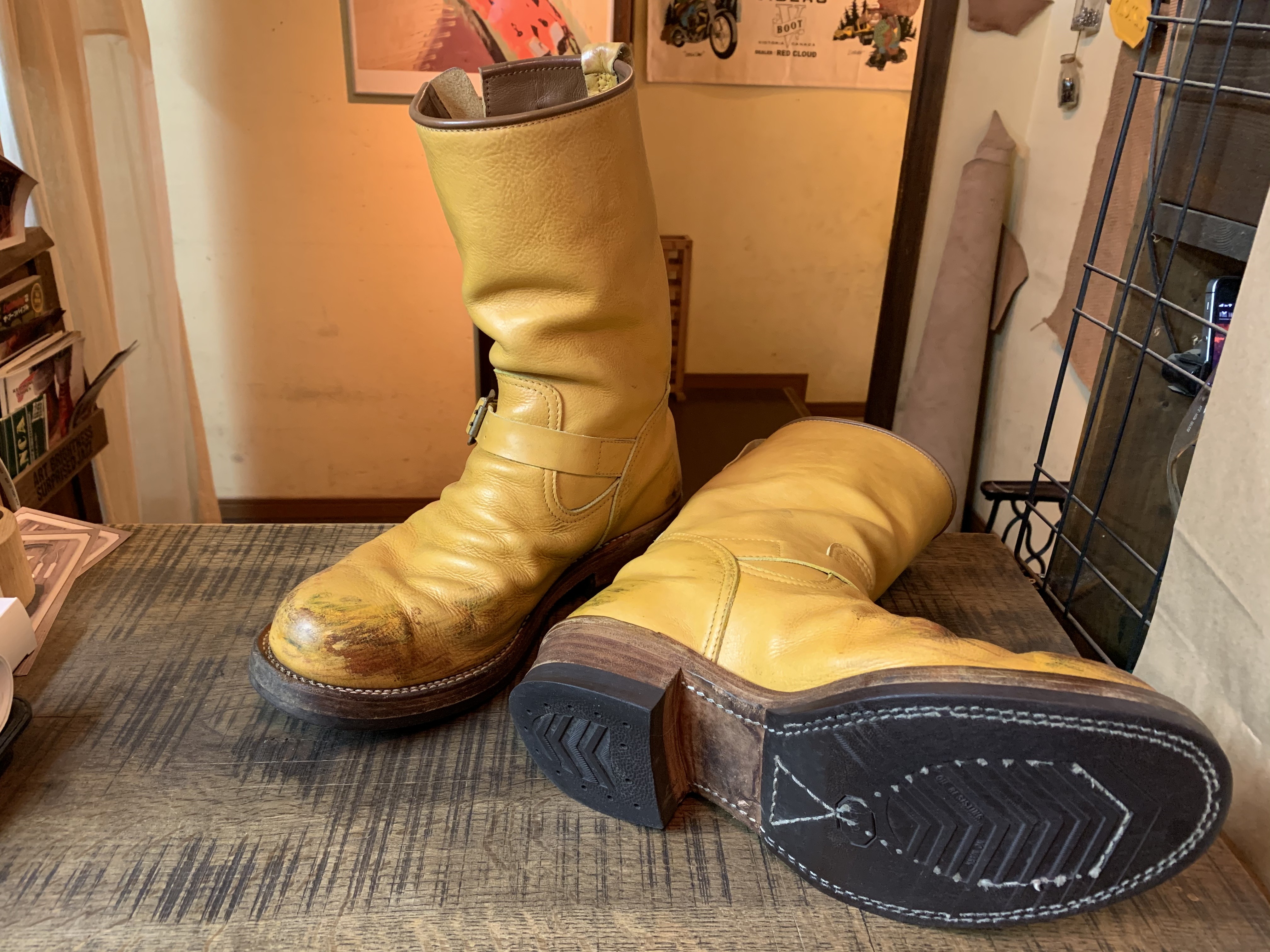 MADE IN GM JAPAN yellow レザーライニング交換 ヒールカウンター交換