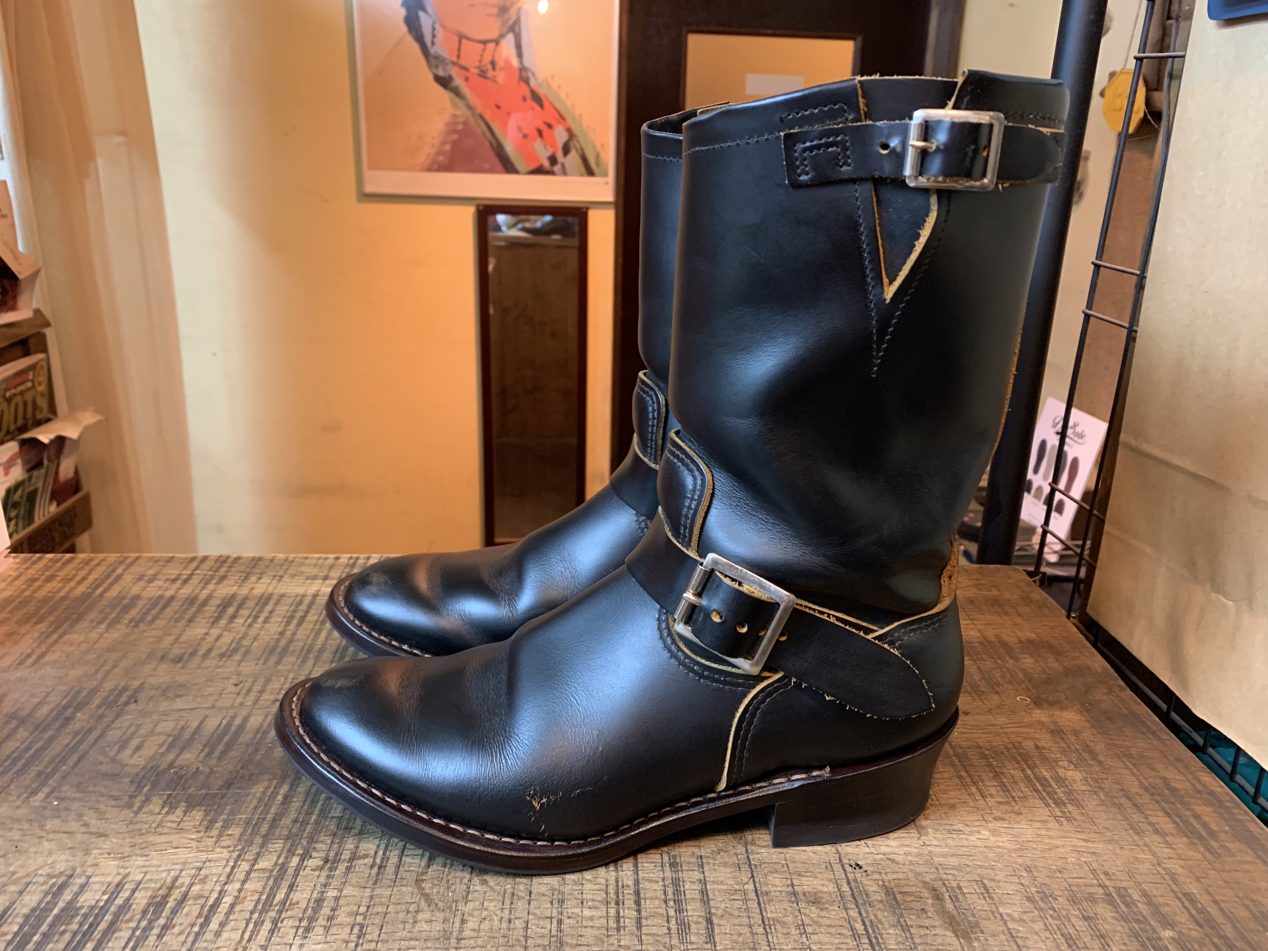 ブラック　エンジニアブーツ 裏起毛 Redwing 2966 エンジニア 先芯抜き＋フラットボックス加工
