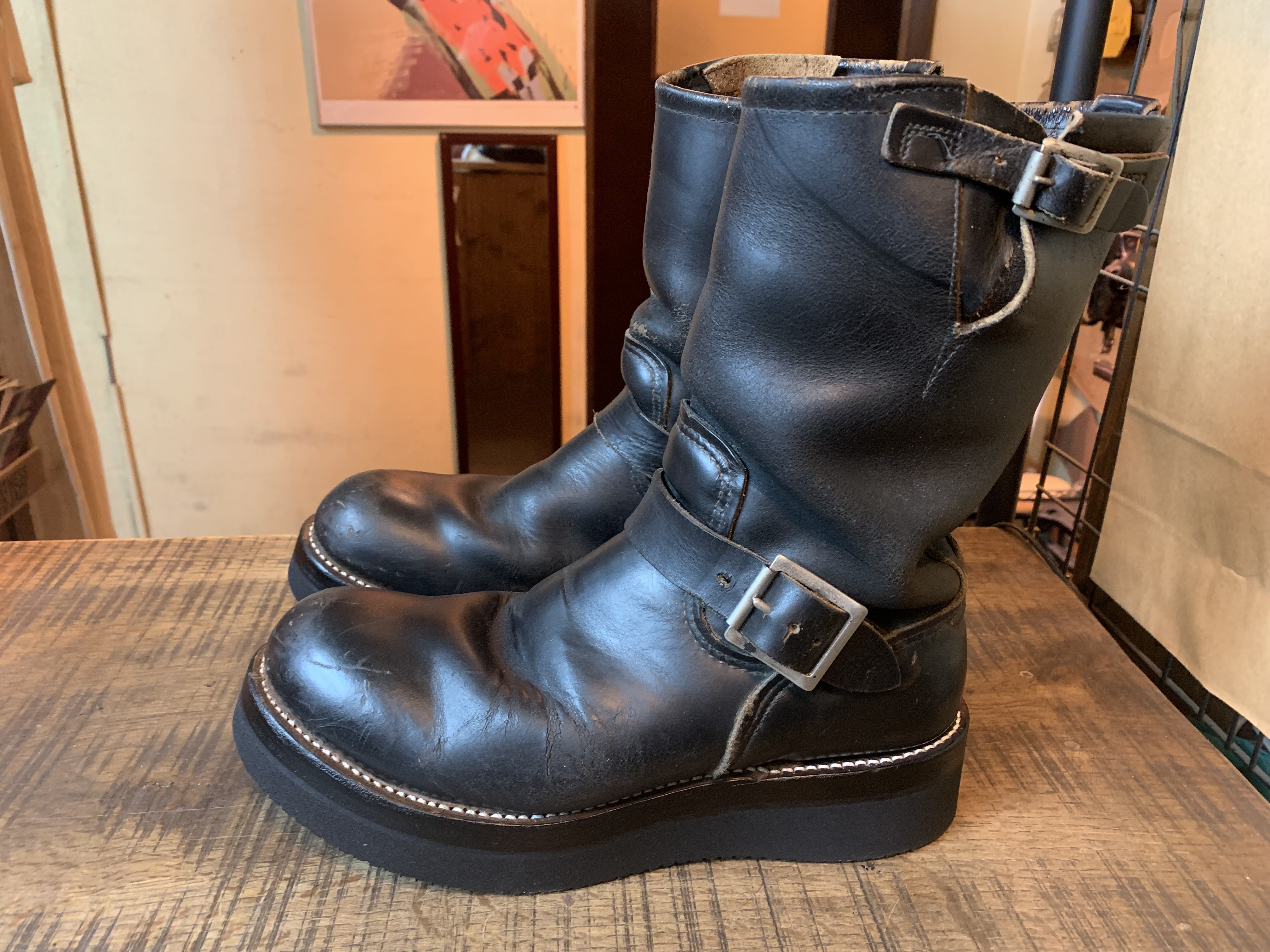 黒 レザー エンジニアブーツ　ペコスブーツ Schott N.Y.C ショット ペコスブーツ メンズ ウエリントンブーツ